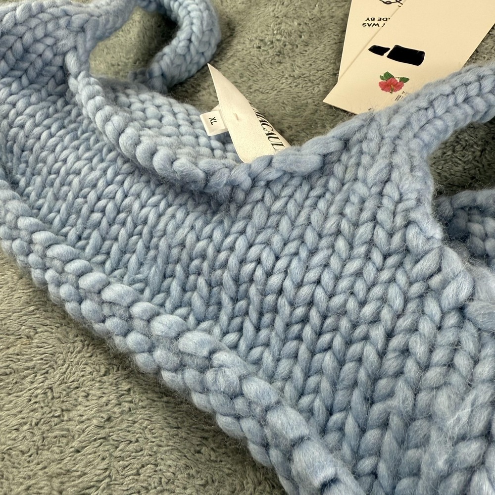 Hope Macaulay Crop Top XL Blue Chunky Knit Handmade Ireland Designer Tank Bralet - Picture 6 of 7
